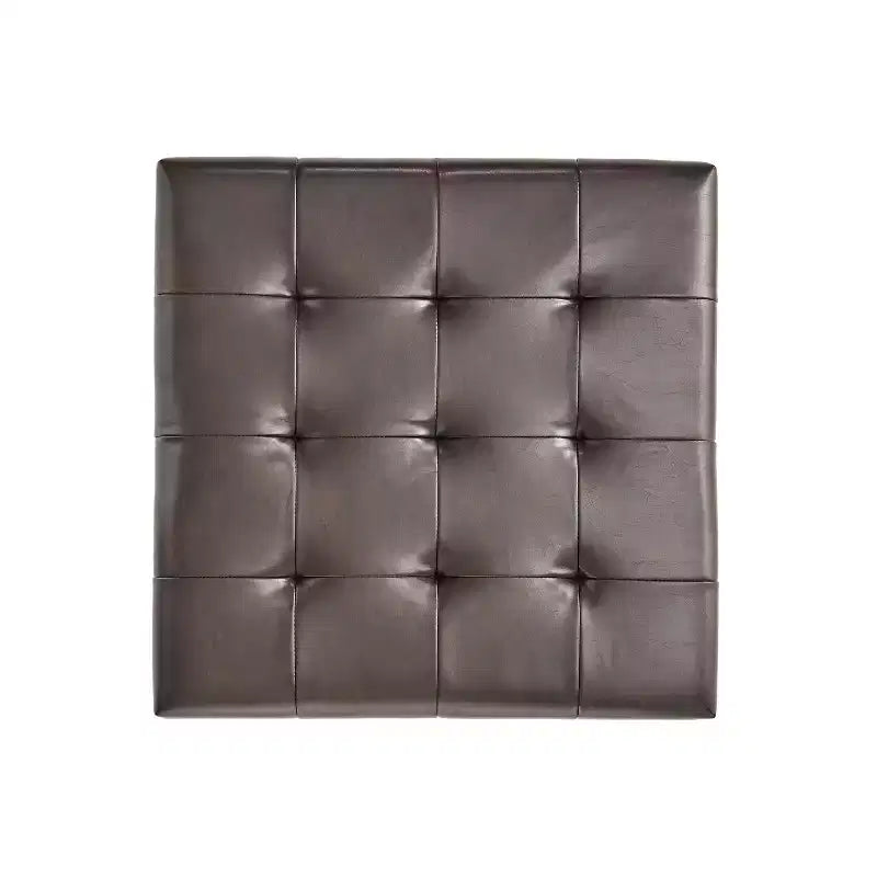 Ottoman de rangement touffeté en cuir reconstitué contemporain avec étagère, marron/marron foncé