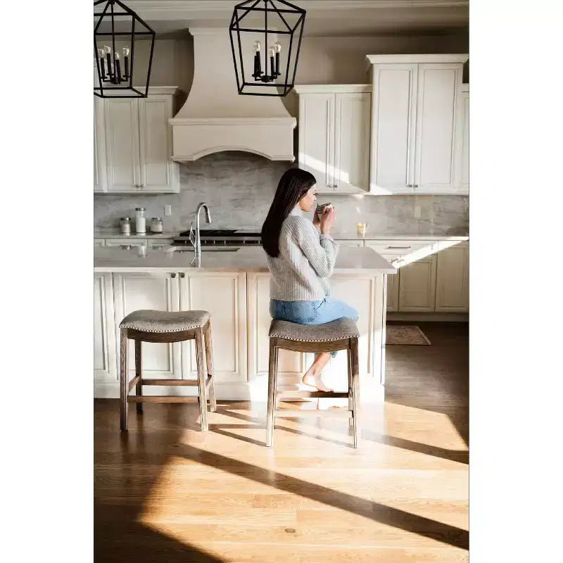 Tabouret de comptoir sans dossier avec revêtement en tissu