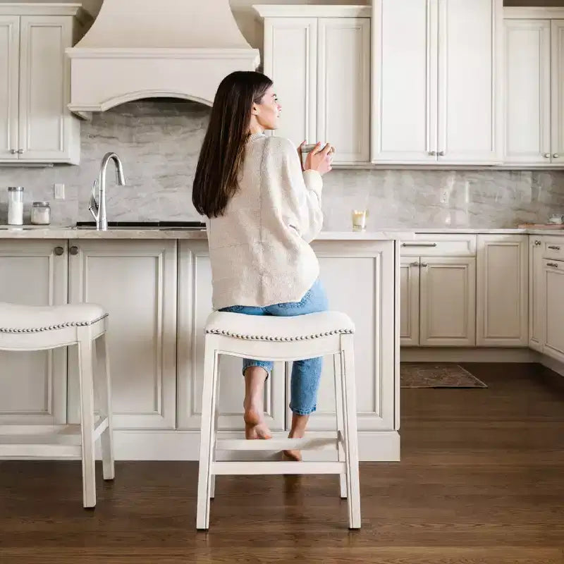Tabouret de comptoir sans dossier avec revêtement en tissu