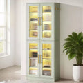 MAYEERTY LED-Lit White Bookcase, Remote-Controlled RGB Light Acrylic Door Display Cabinet