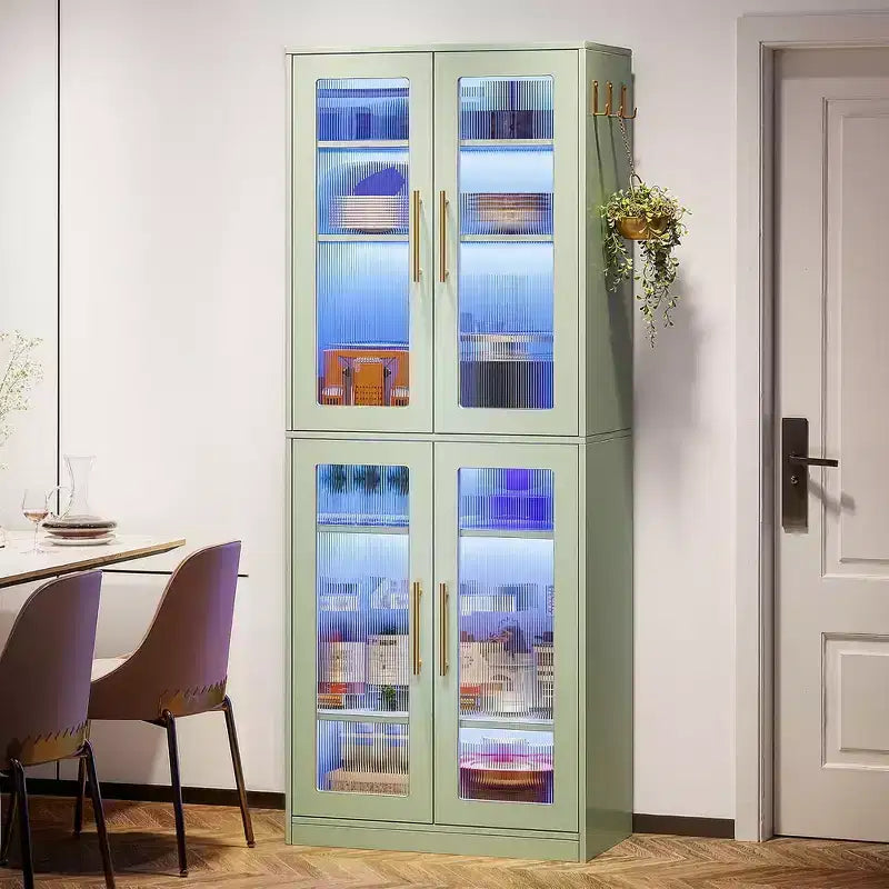 Bibliothèque blanche, vitrine avec porte en acrylique et éclairage RVB télécommandé