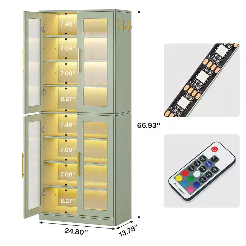 Bibliothèque blanche, vitrine avec porte en acrylique et éclairage RVB télécommandé