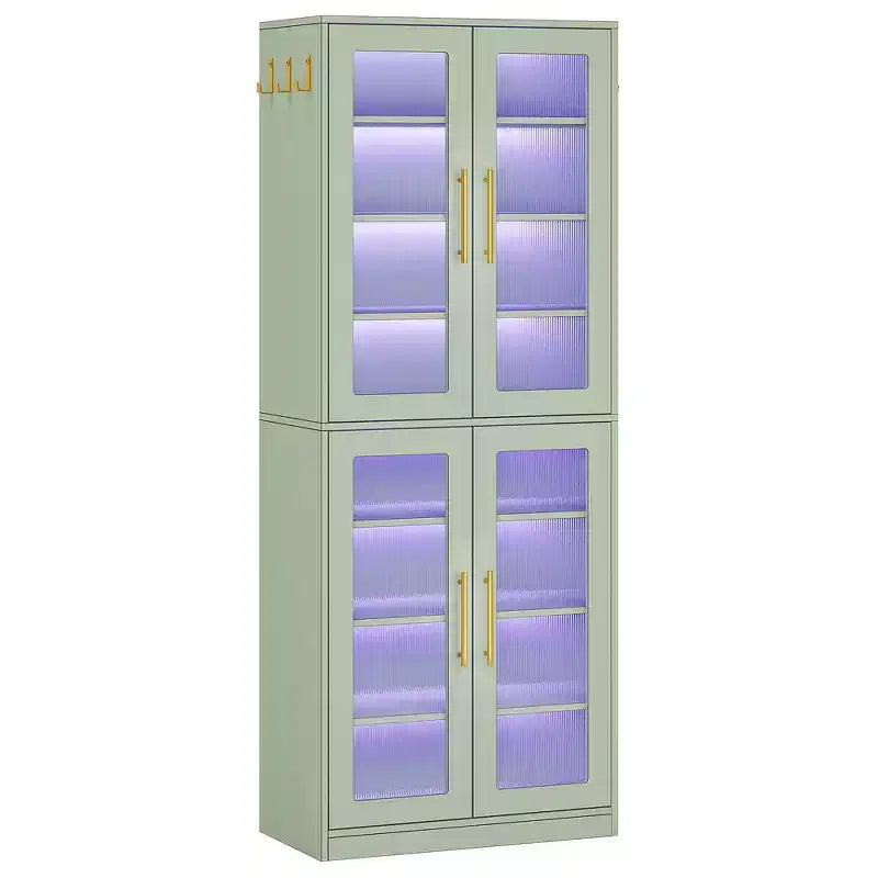 Bibliothèque blanche, vitrine avec porte en acrylique et éclairage RVB télécommandé
