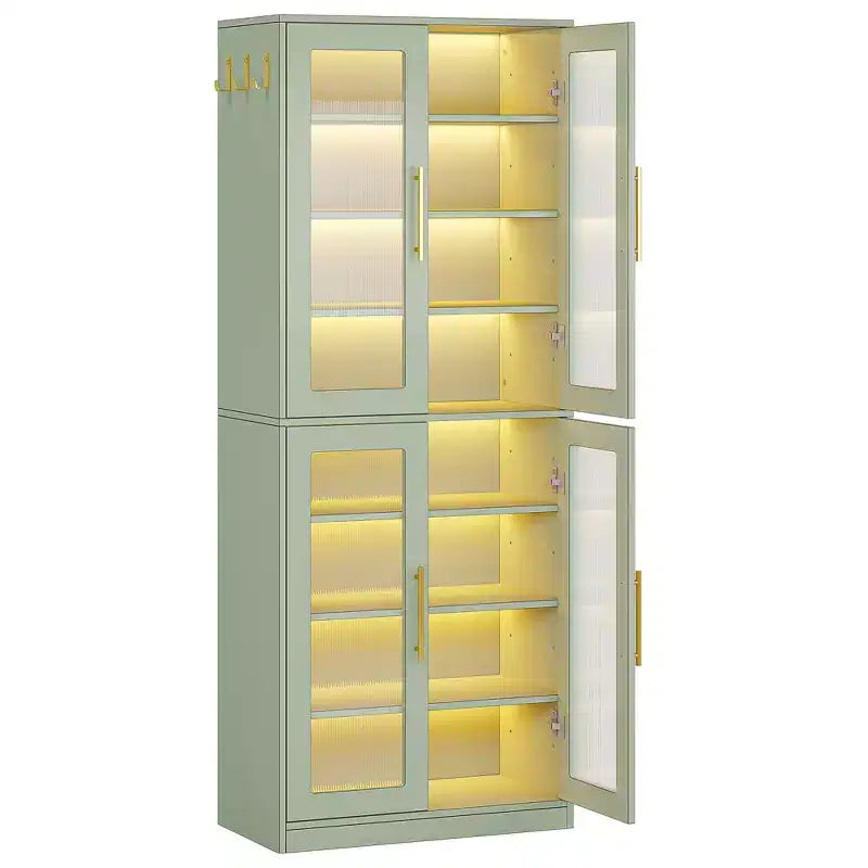 Bibliothèque blanche, vitrine avec porte en acrylique et éclairage RVB télécommandé