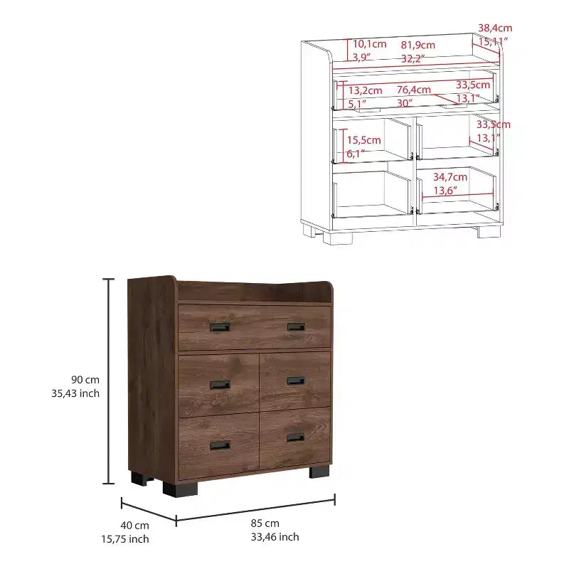 Commode 4 tiroirs avec un tiroir double, commode moderne