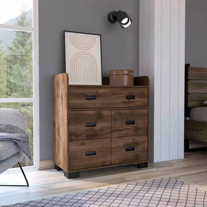 Okak 4-Drawer Dresser with One Double Drawer,Modern Chest of Drawers with Large Storage Space&Metal Rails,Superior Top