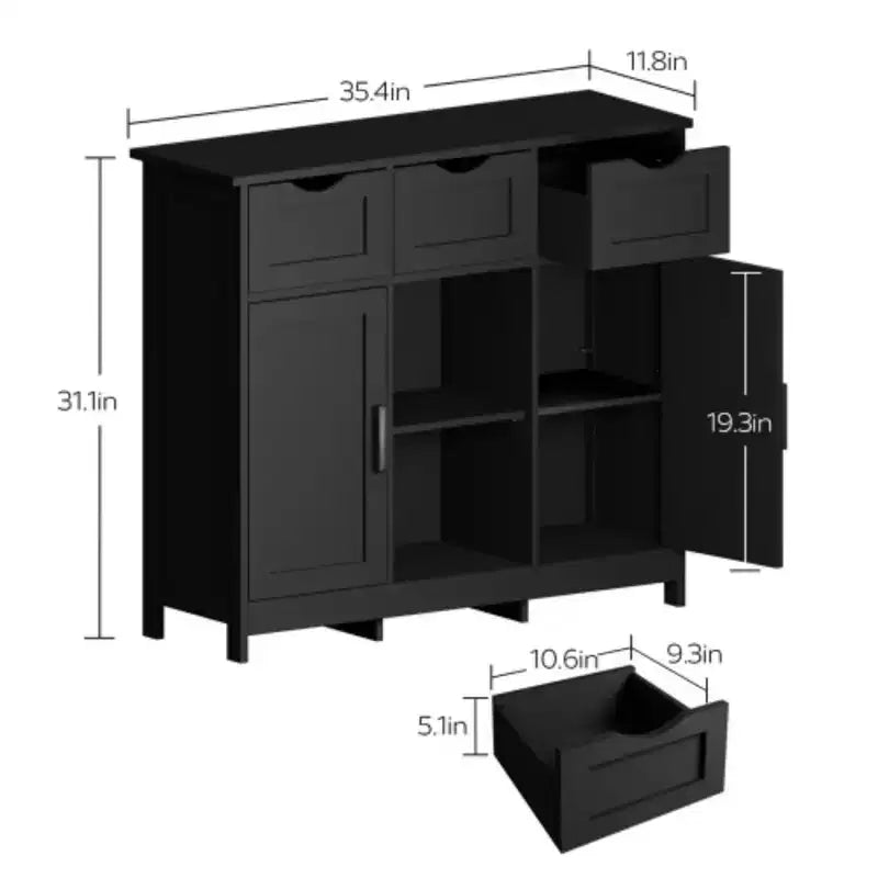 Meubles de rangement, Meuble bas en bois, avec tiroirs et étagères