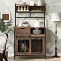 Dog Crate Furniture With Storage Shelves, Pet Friendly Kitchen Baker's Rack with Pet Crate, Dog Cage Coffee Bar Cabinet for Living Room Entryway