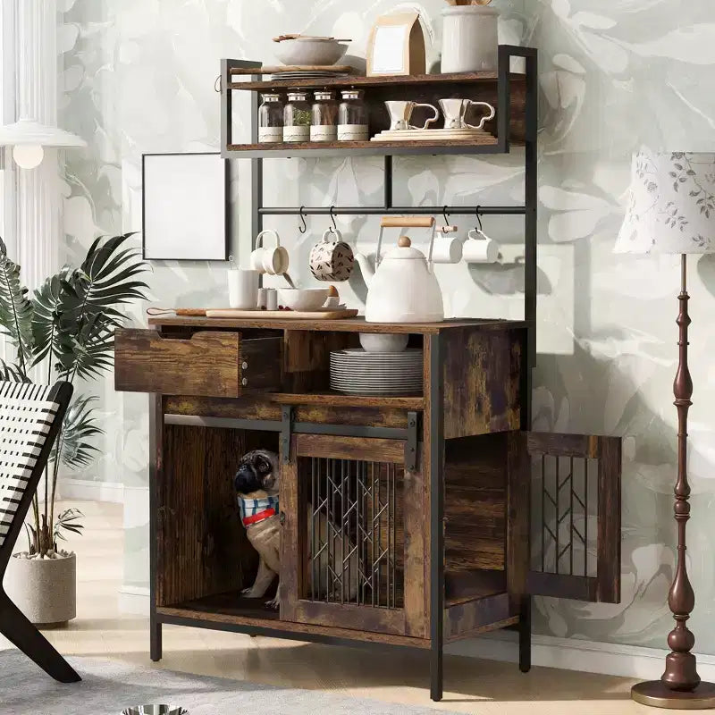 Meuble cage pour chien avec étagères de rangement, étagère de cuisine pour animaux domestiques
