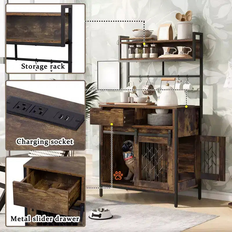 Meuble cage pour chien avec étagères de rangement, étagère de cuisine pour animaux domestiques