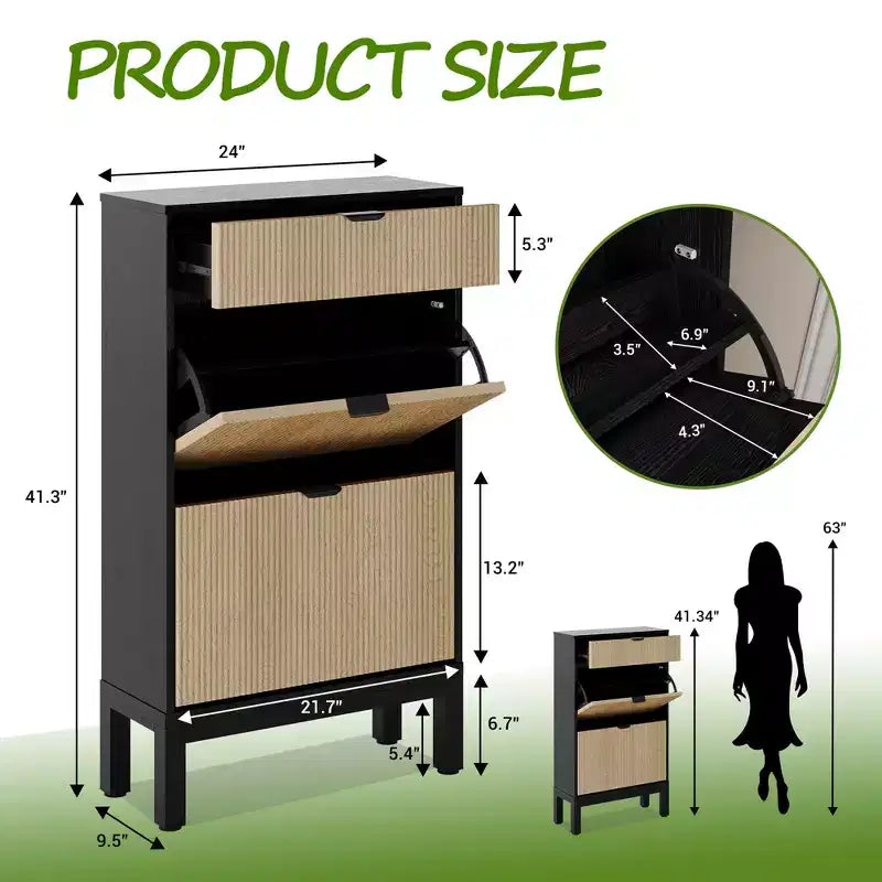 Meuble à chaussures avec tiroirs basculants, Organiseur de chaussures cannelé de style ferme