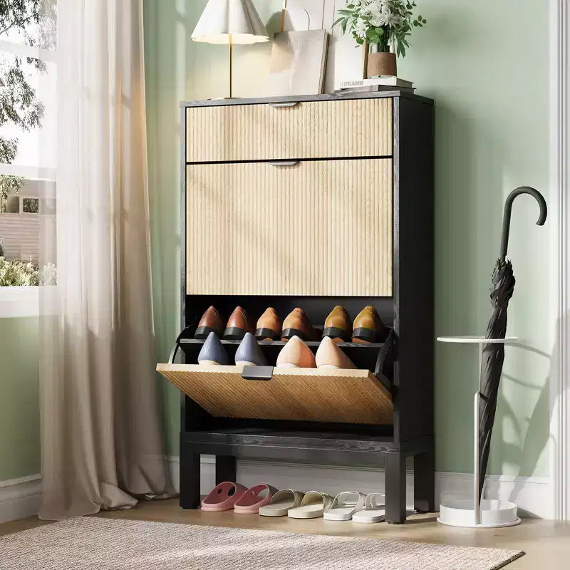 Meuble à chaussures avec tiroirs basculants, Organiseur de chaussures cannelé de style ferme