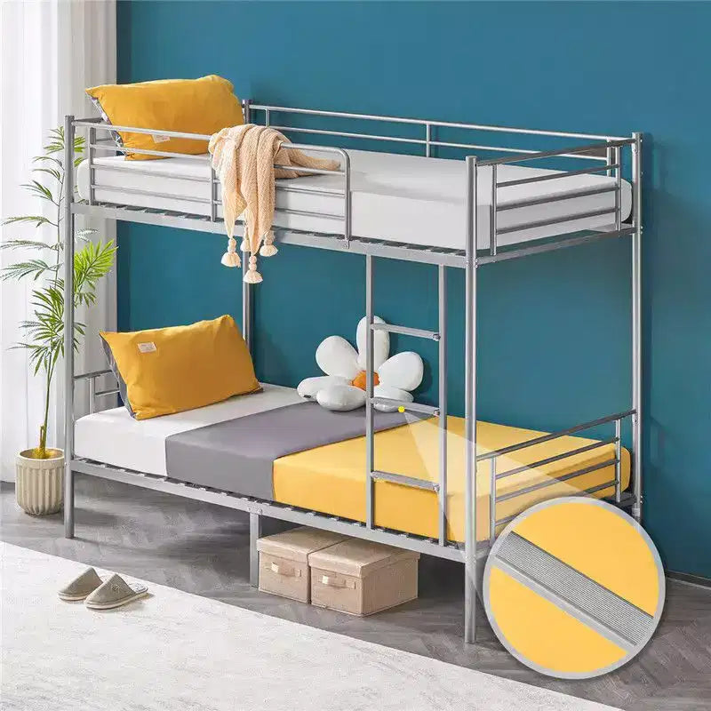 Lit superposé blanc double pour enfants/adultes avec escalier à barreaux plats