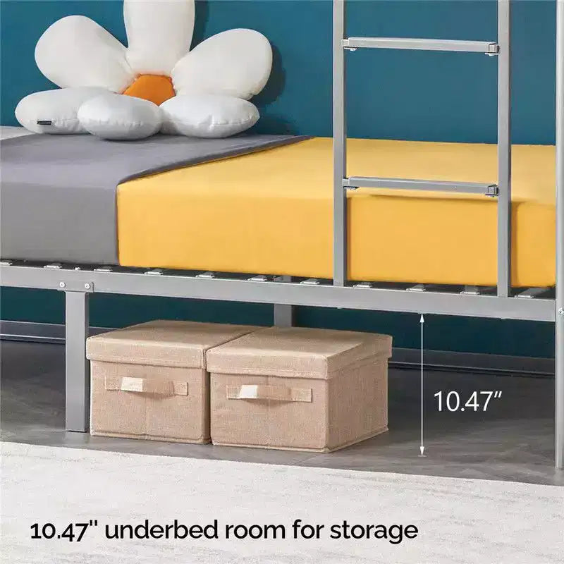 Lit superposé blanc double pour enfants/adultes avec escalier à barreaux plats