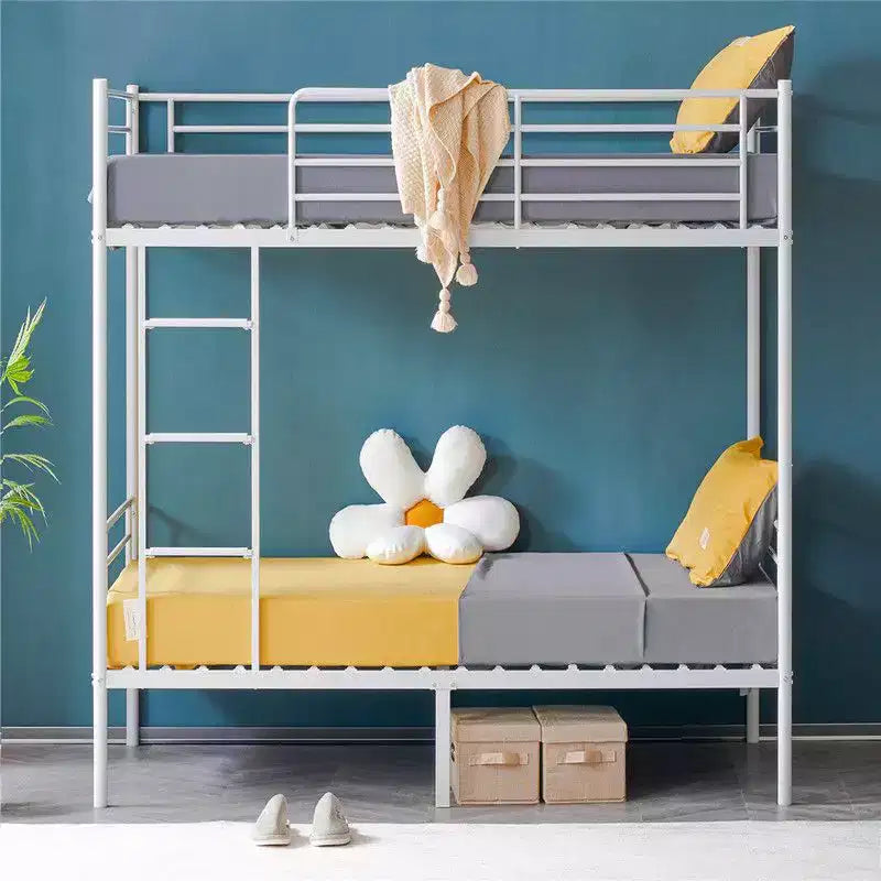 Lit superposé blanc double pour enfants/adultes avec escalier à barreaux plats