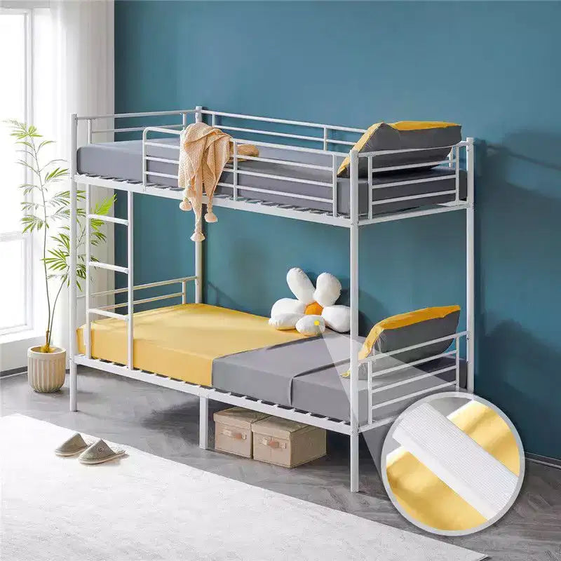 Lit superposé blanc double pour enfants/adultes avec escalier à barreaux plats