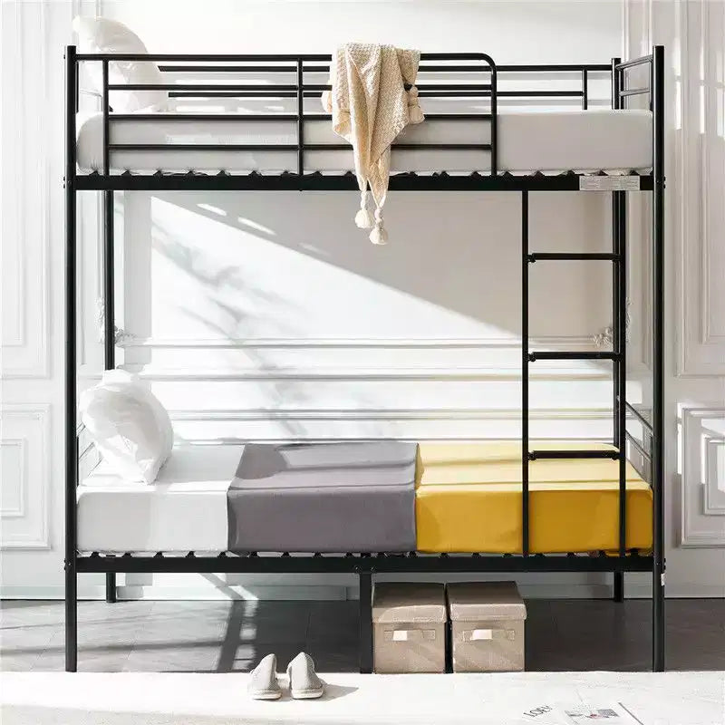 Lit superposé blanc double pour enfants/adultes avec escalier à barreaux plats