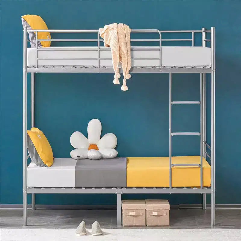 Lit superposé blanc double pour enfants/adultes avec escalier à barreaux plats