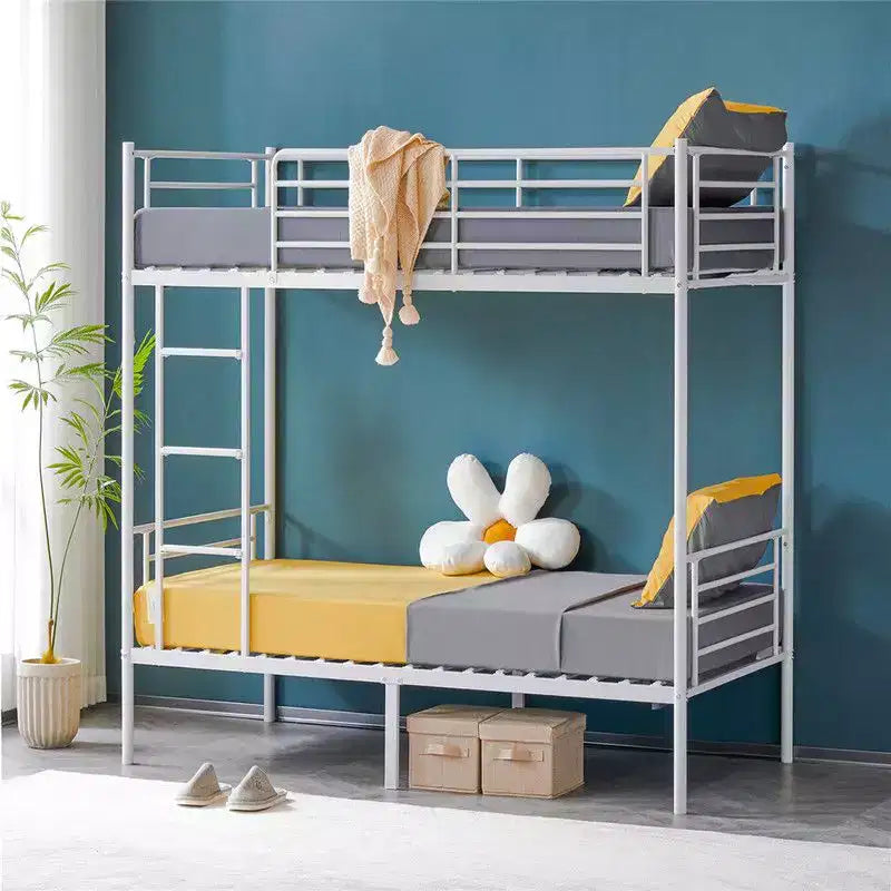 Karl Home White Twin Over Twin Bunk Bed for Kids/Adults with Stairs Flat Rungs