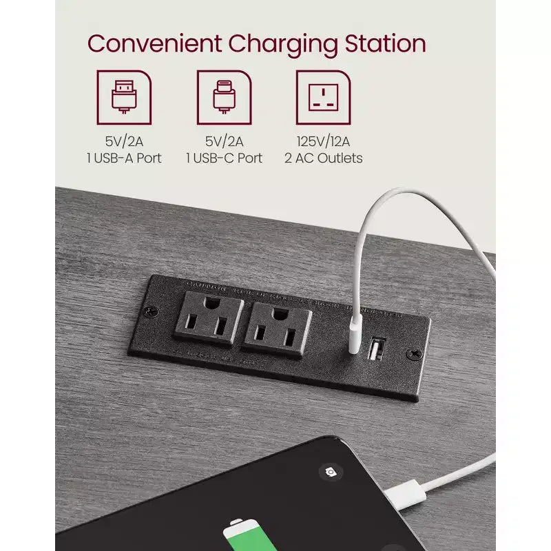 Table de chevet rustique avec station de charge USB, tiroir et étagère ouverte