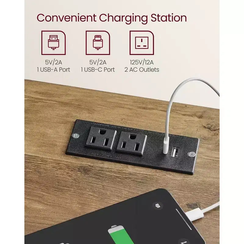 Table de chevet rustique avec station de charge USB, tiroir et étagère ouverte