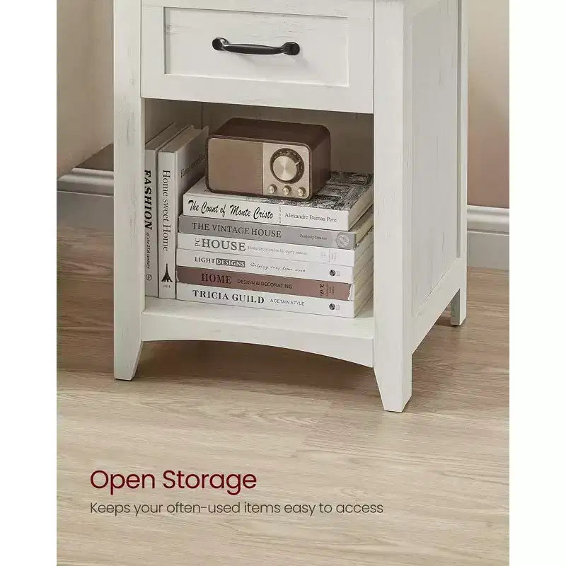 Table de chevet rustique avec station de charge USB, tiroir et étagère ouverte