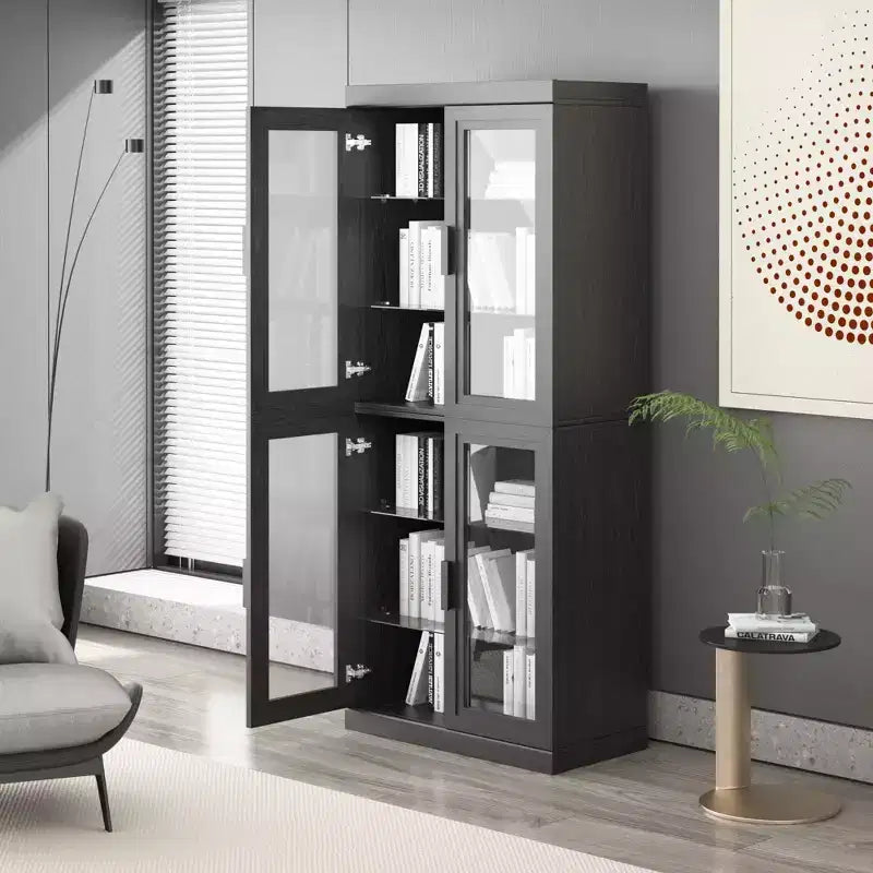 Buffet en bois noir avec accents, organisateur de rangement avec étagères réglables