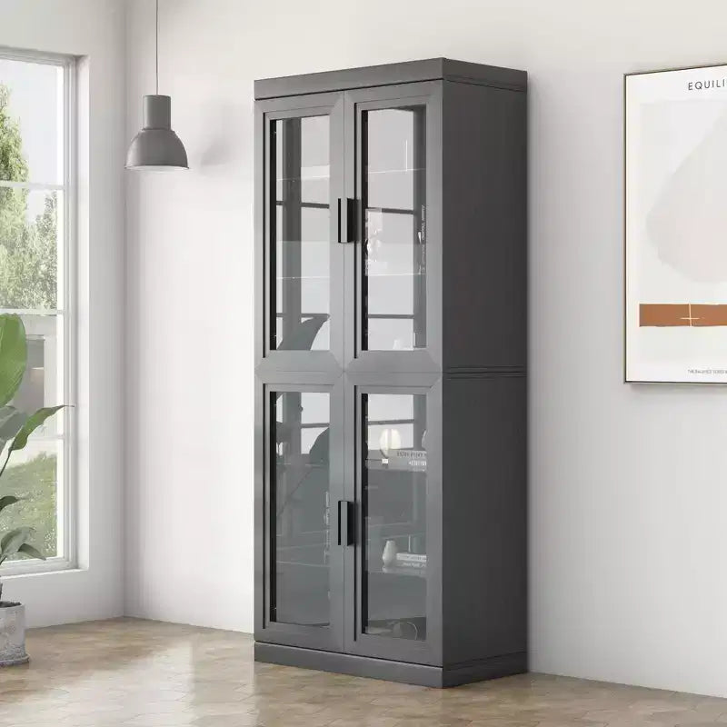 Buffet en bois noir avec accents, organisateur de rangement avec étagères réglables
