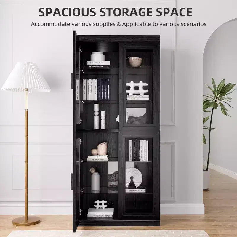 Buffet en bois noir avec accents, organisateur de rangement avec étagères réglables