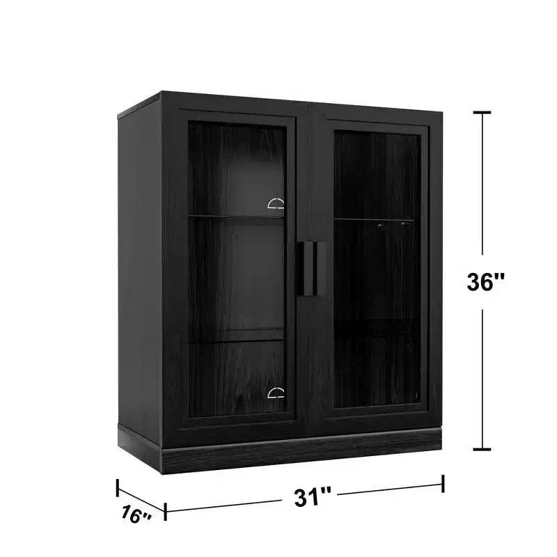 Buffet en bois noir avec accents, organisateur de rangement avec étagères réglables