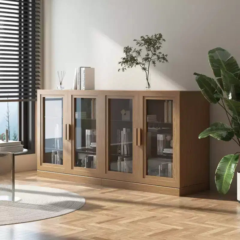 31x62x16 Wood Accent Cabinet, Storage Organizer with Adjustable Shelves and Glass Doors for Kitchen Bedroom Entryway Living Room Dinning Room