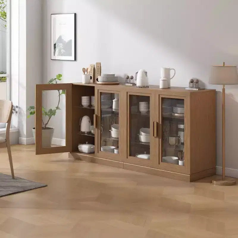 Meuble d'appoint en bois, organisateur de rangement avec étagères réglables et portes vitrées