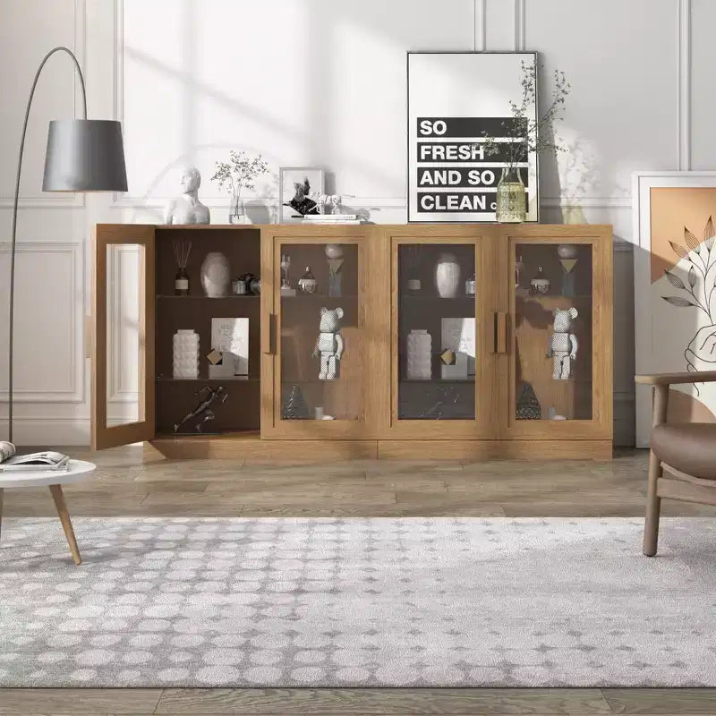 Meuble d'appoint en bois, organisateur de rangement avec étagères réglables et portes vitrées
