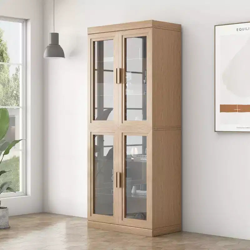 72x31x16 Wood Accent Cabinet, Storage Organizer with Adjustable Shelves and Glass Doors for Kitchen Bedroom Entryway Living/Dinning Room
