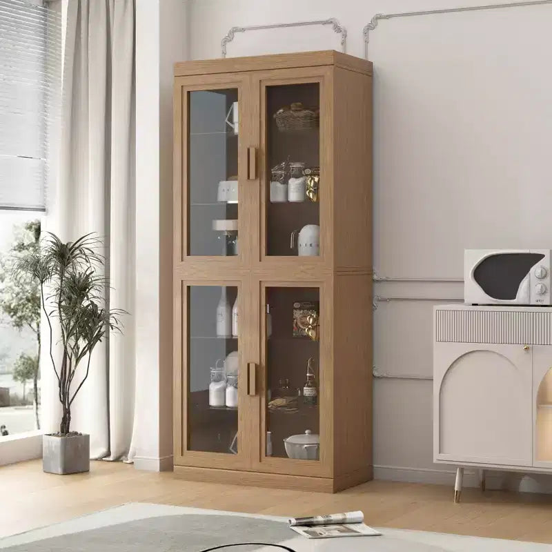 Armoire d'appoint en bois, organisateur de rangement avec étagères réglables et portes en verre