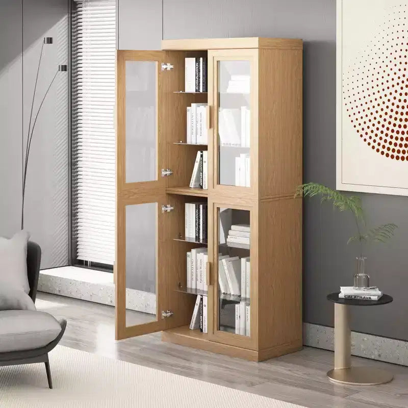 Armoire d'appoint en bois, organisateur de rangement avec étagères réglables et portes en verre