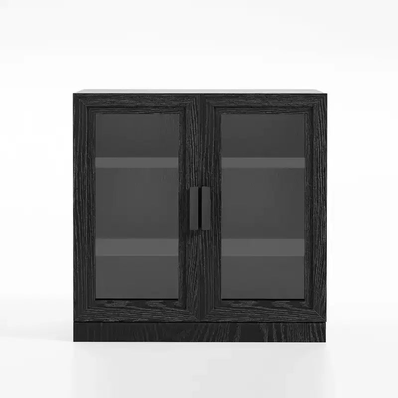 Armoire d'appoint en bois, organisateur de rangement avec étagères réglables et portes en verre