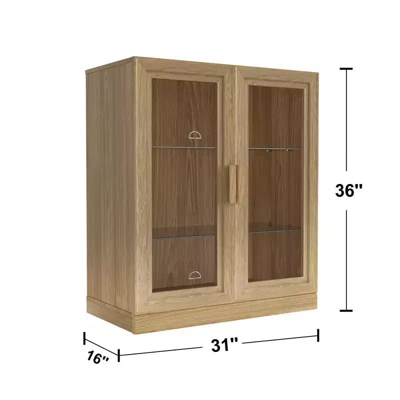 Armoire d'appoint en bois, organisateur de rangement avec étagères réglables et portes en verre