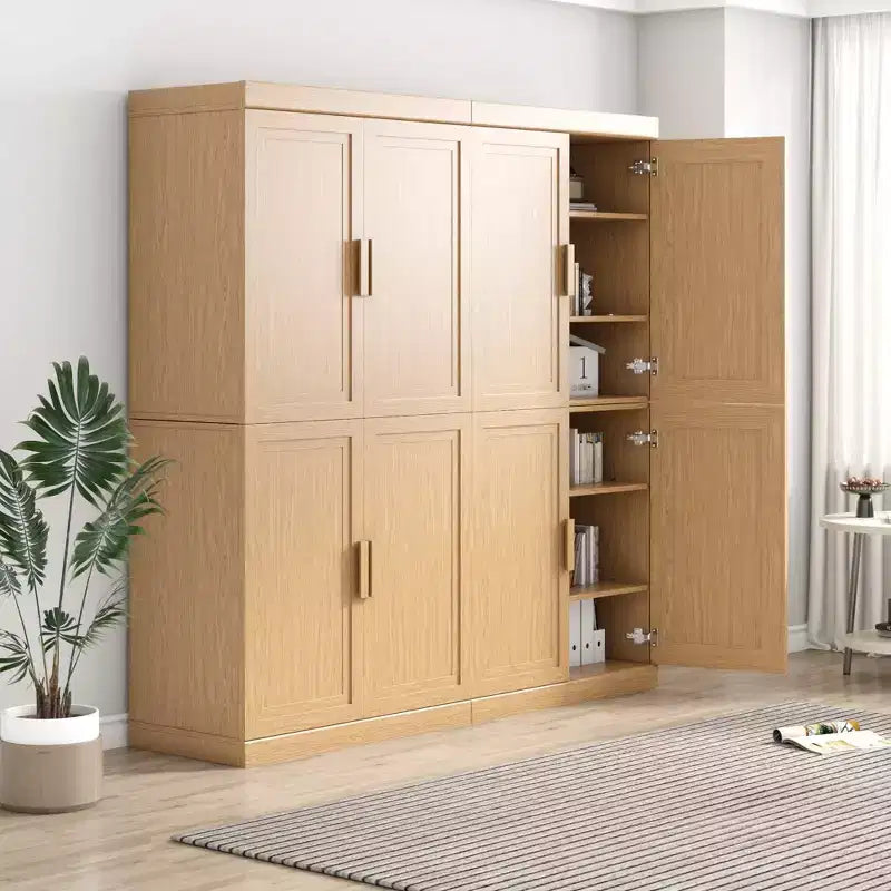 62x62x16 Wood Accent Cabinet in Natural Color, Storage Organizer with Adjustable Shelves for Kitchen Bedroom Entryway Living Room Dinning Room
