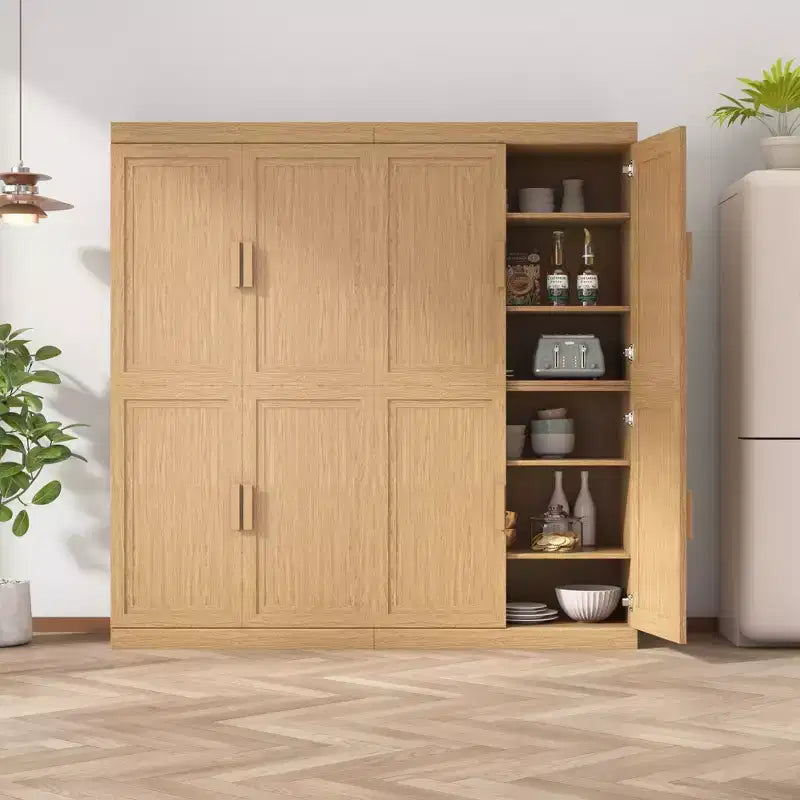 Meuble de Rangement en Bois Couleur Naturelle, Organisateur de Rangement avec Étagères Réglables