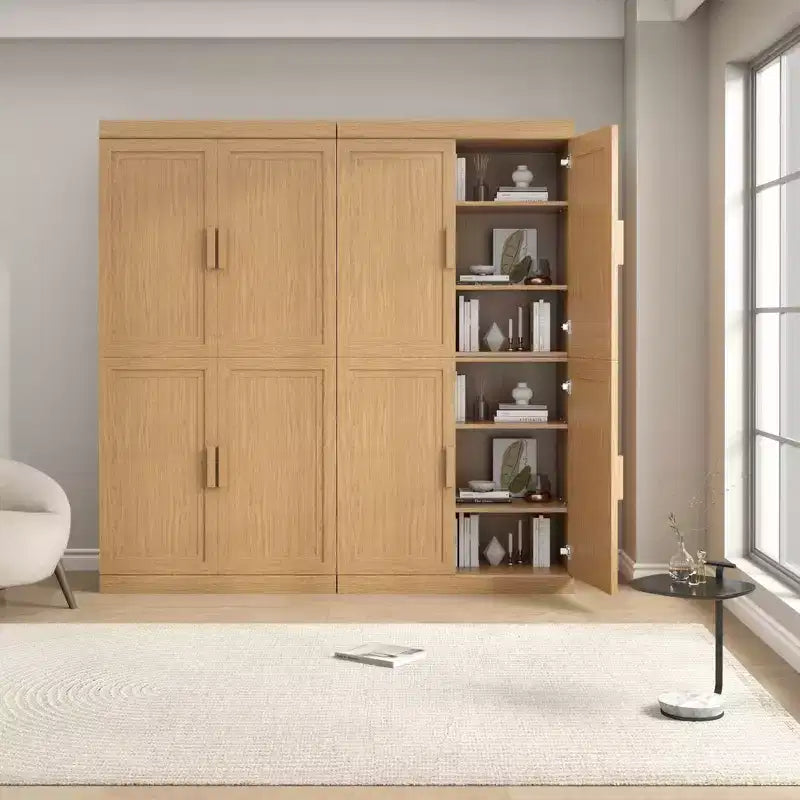 Meuble de Rangement en Bois Couleur Naturelle, Organisateur de Rangement avec Étagères Réglables