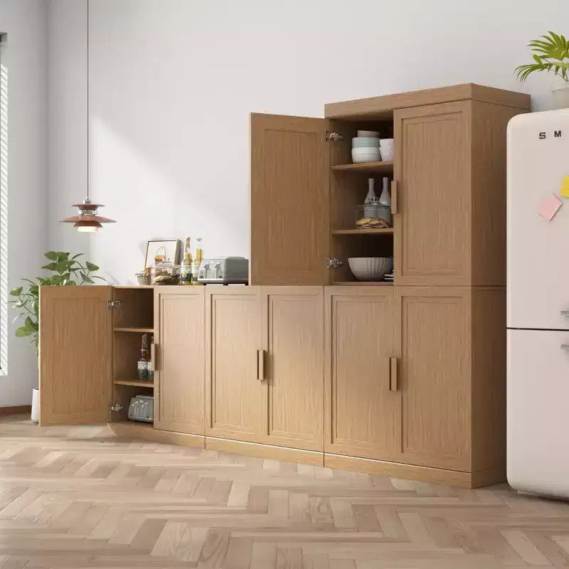 Meuble de Rangement en Bois Couleur Naturelle, Organisateur de Rangement avec Étagères Réglables