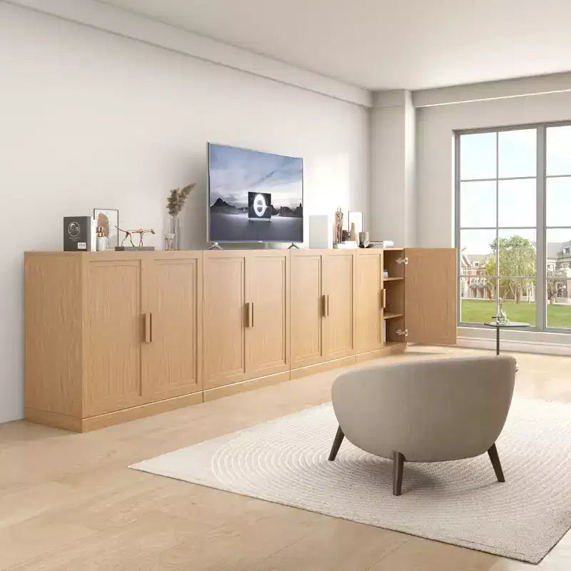 Meuble de Rangement en Bois Couleur Naturelle, Organisateur de Rangement avec Étagères Réglables
