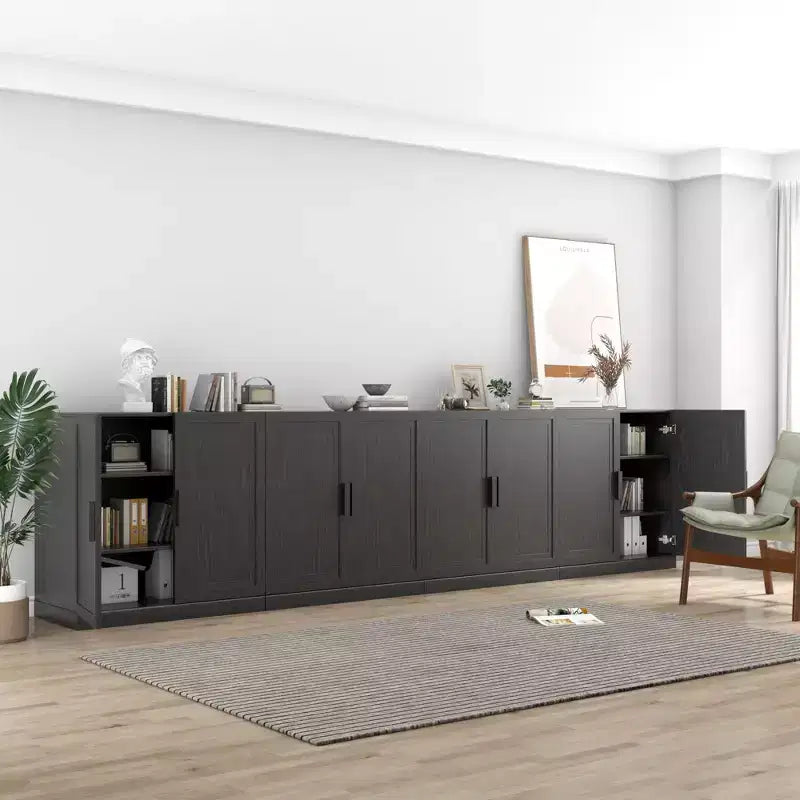 Meuble d'appoint en bois noir, organisateur de rangement avec étagères réglables