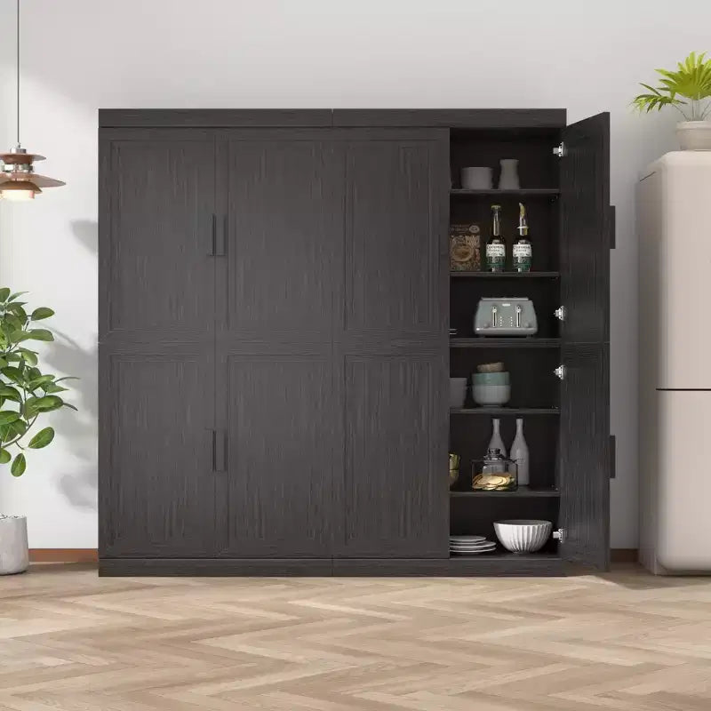 Meuble d'appoint en bois noir, organisateur de rangement avec étagères réglables