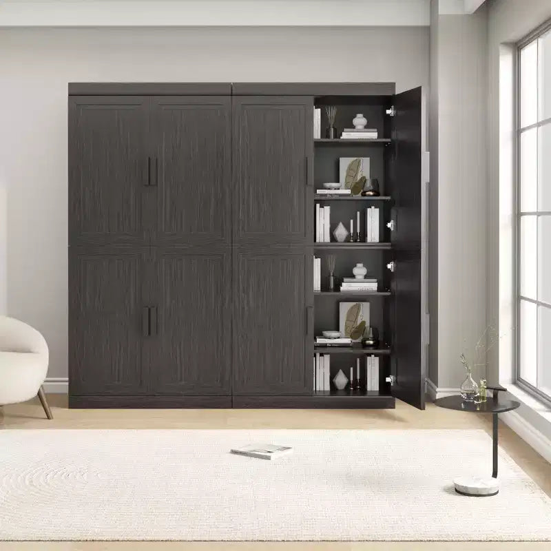 Meuble d'appoint en bois noir, organisateur de rangement avec étagères réglables