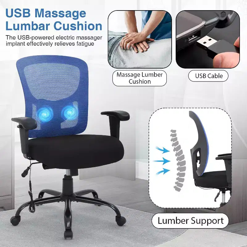 Chaise de bureau ergonomique grande taille 400 lbs, dossier maille, pour personnes fortes
