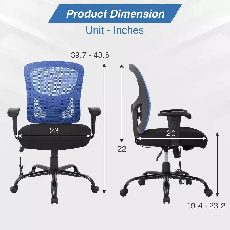 Chaise de bureau ergonomique grande taille 400 lbs, dossier maille, pour personnes fortes