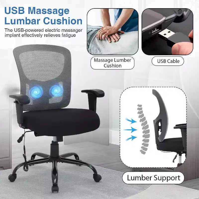 Chaise de bureau ergonomique grande taille 400 lbs, dossier maille, pour personnes fortes