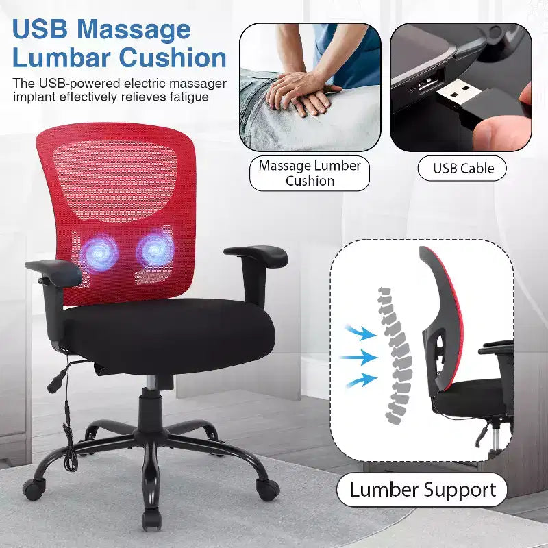 Chaise de bureau ergonomique grande taille 400 lbs, dossier maille, pour personnes fortes